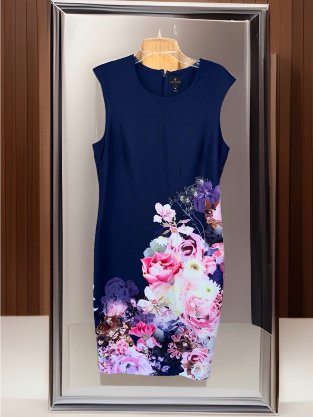 NwoT Worthington Navy Midi Dress with Pink & Purple Floral Hem-6